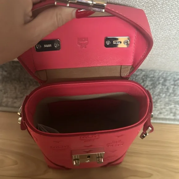 MCM  Calfskin Ottomar Monogram Mini Soft Berlin Crossbody Teaberry - Picture 7 of 7